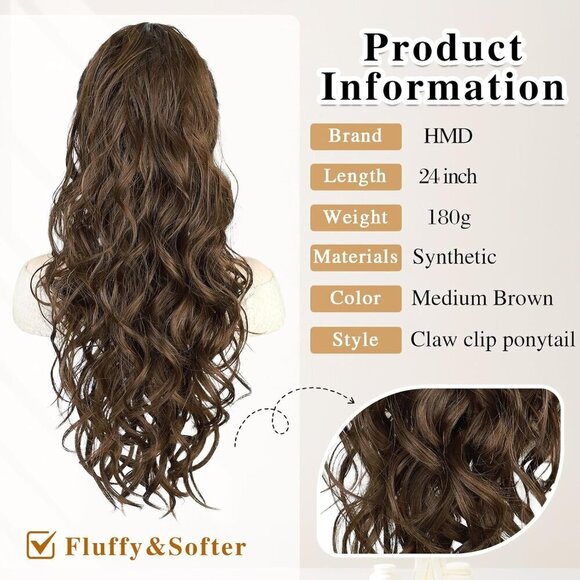 Synthetic Wavy Ponytail Extension 24 Inch Clip-in Fluffy Natural Hairpiece main image 4
